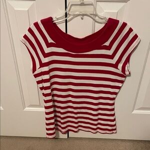 Dressbarn Women's Red/White Striped Women's Top Large (Like New)